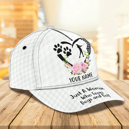 Personalized 3D Full Printed Cap For Girl Love Golf And Dog, 3D Golf Cap Hat For Her CO0375