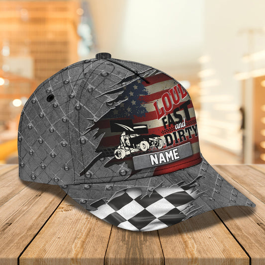 3D Classic Cap America Dirty Track Racing Personalized Name Cap Lasfour CA2118