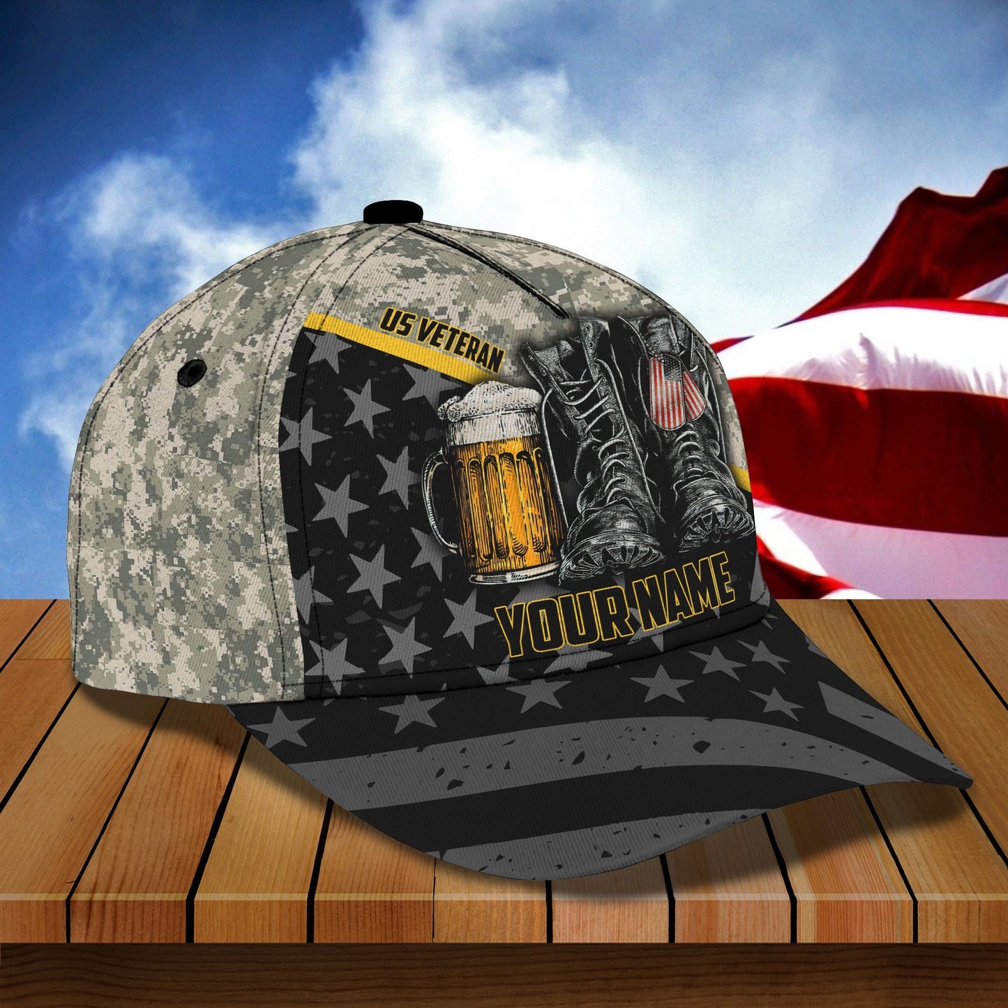 3D Classic Cap Beer And Veteran Personalized Name Cap Beer Lasfour CA1485