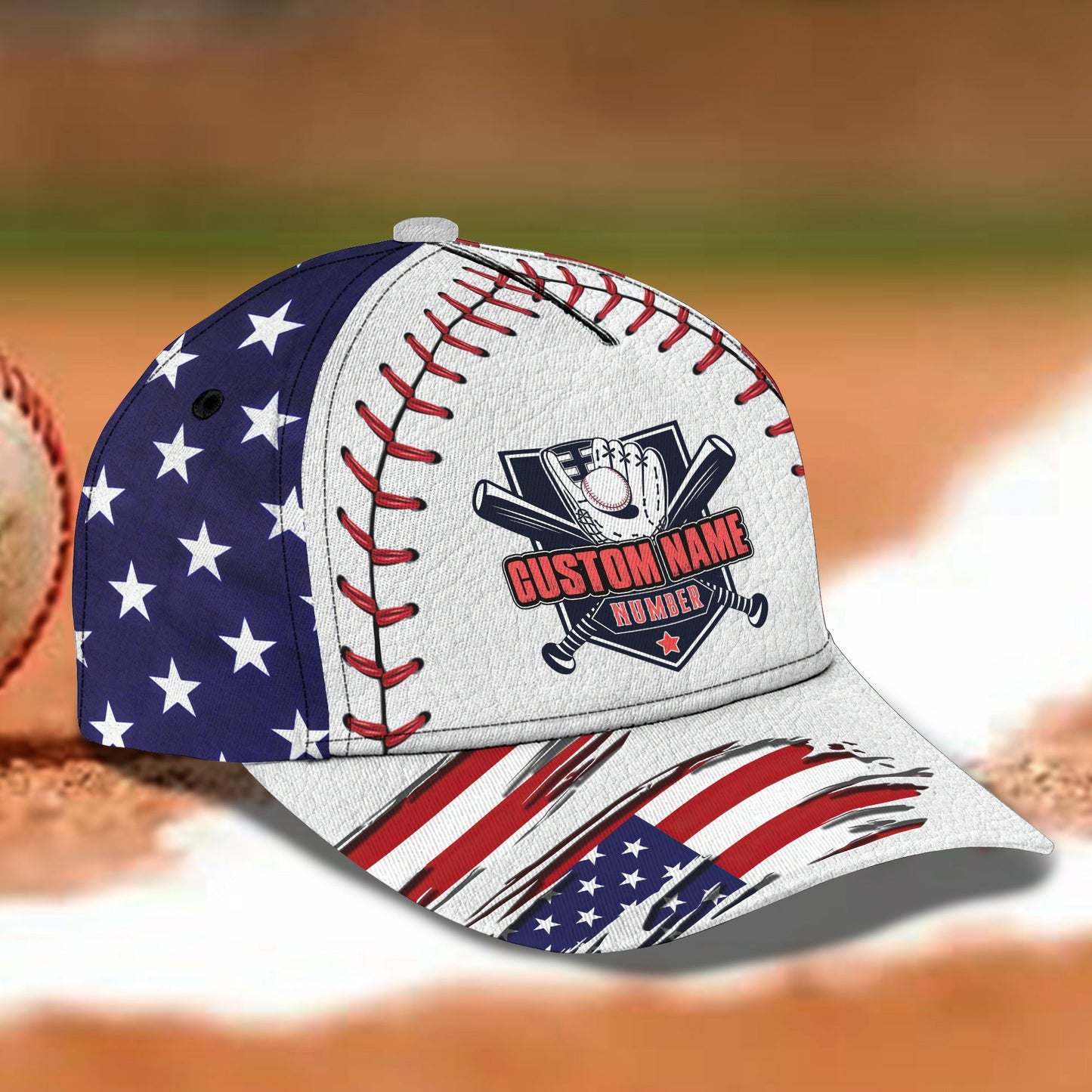 3D Classic Cap Baseball Usa Pride Personalized Name Cap Lasfour CA1237