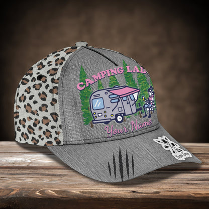 3D Classic Cap Camping Lady 2 Personalized Name Cap Lasfour CA0974