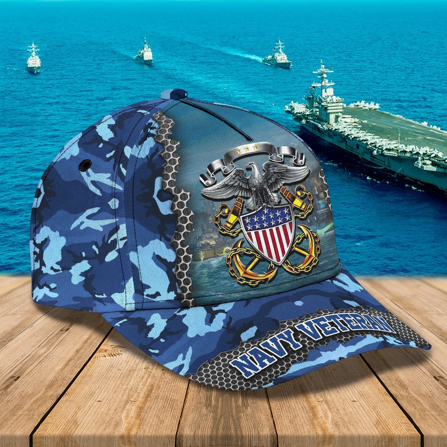 3D Classic Cap Navy Veteran Personalized Name Cap Lasfour CA0051