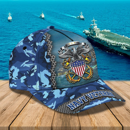 3D Classic Cap Navy Veteran Personalized Name Cap Lasfour CA0051