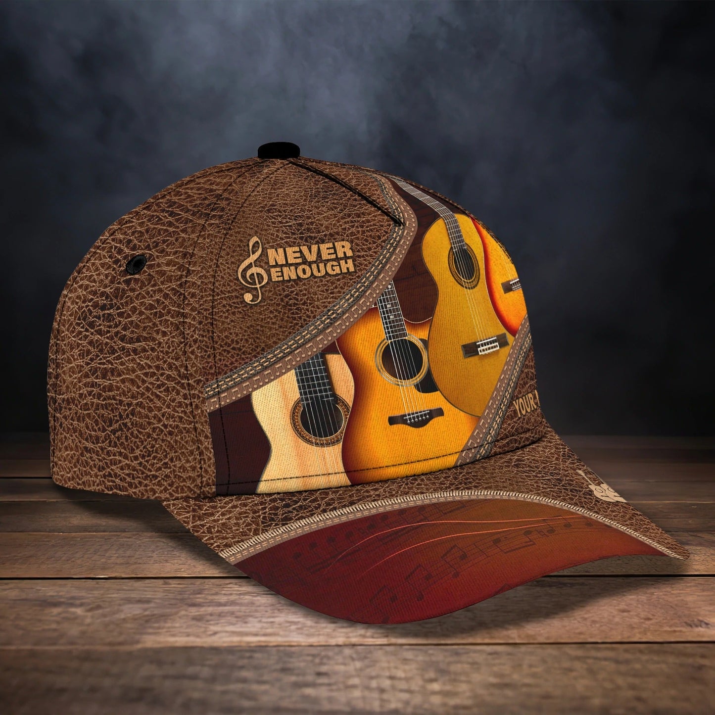 Baseball Guitar Cap Hat For Travel Summer, Guitar Cap Leather Brown Pattern, Best Gift To Guitarist CO0430