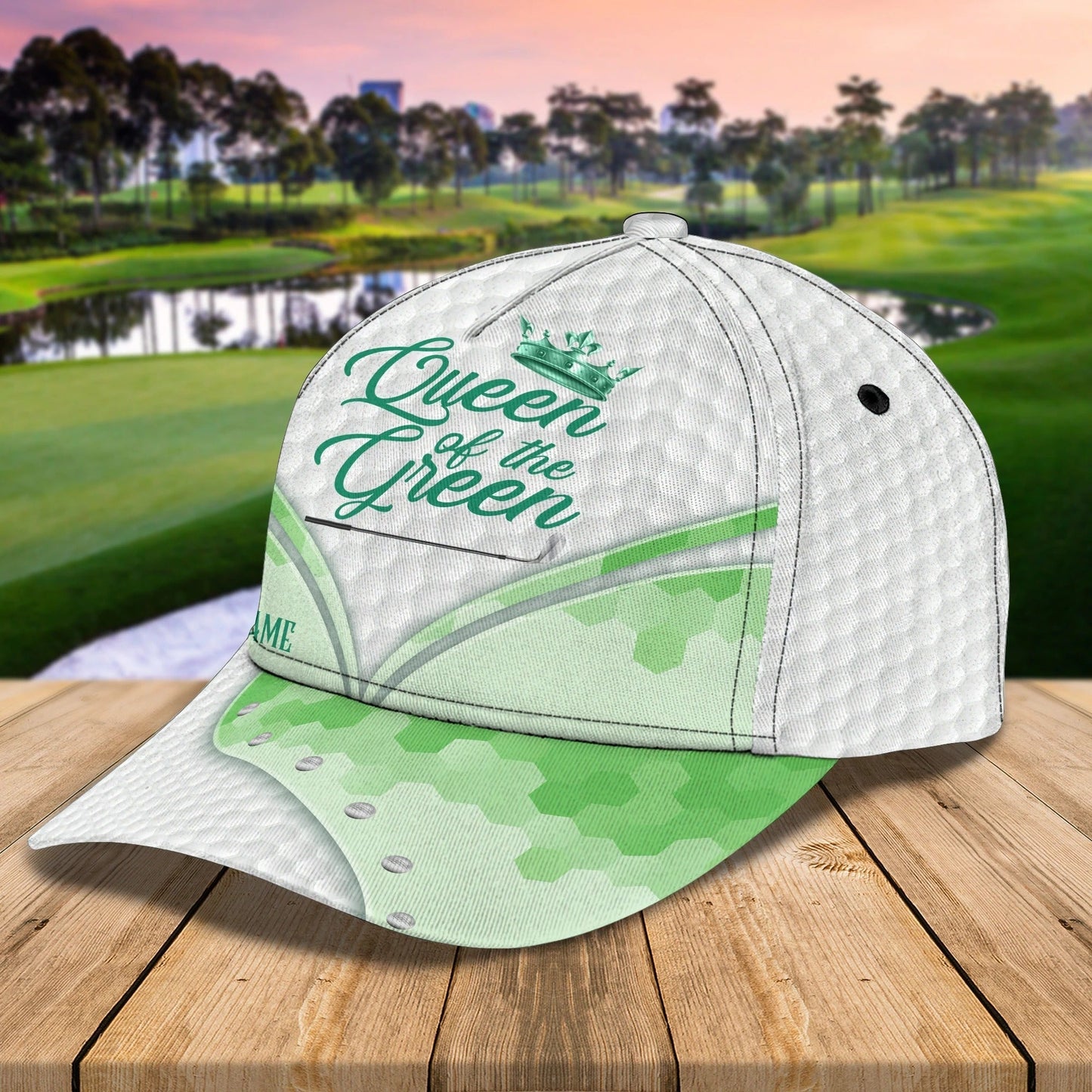 Customized White Green Golf Cap Hat For Girl, Queen Of The Green Cap Golfer Gift, Golfer Gifts CO0364