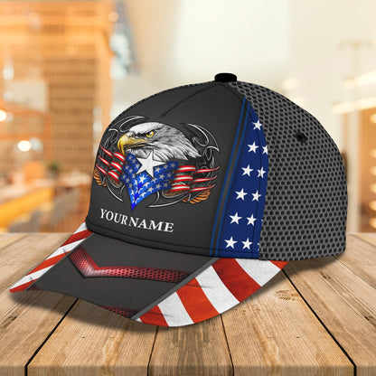 Customized With Name 3D Full Printed Patriotic Cap Hat, Eagle American Flag Baseball Cap Hat, Independence Day Cap Hat CO0524