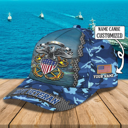 3D Classic Cap Navy Veteran Personalized Name Cap Lasfour CA0051