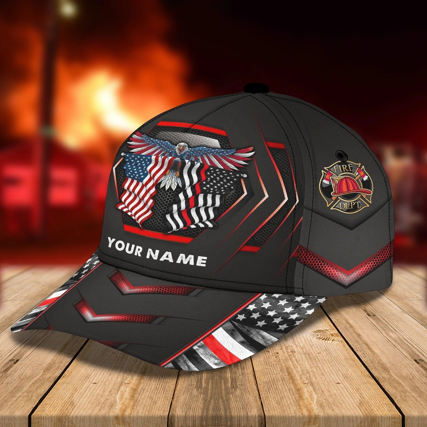 Customized With Name 3D Full Printing Baseball Firefighter Cap Hat, 4Th Of July Fire Man Caps CO0411