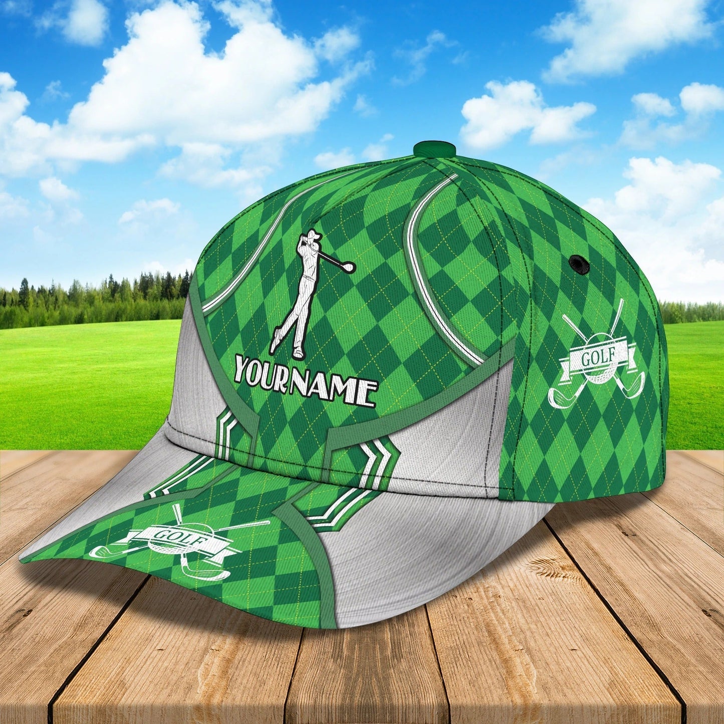 Custom Name Green Cap Golf Woman, Classic 3D Cap Hat For Golfer, Green Golf Cap Hat CO0366