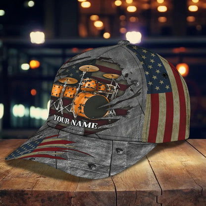 Personalized American Drummer Cap, 3D All Over Print Drum Cap Hat In Usa Flag, Gift To Drum Lover Drummer Gift CO0451