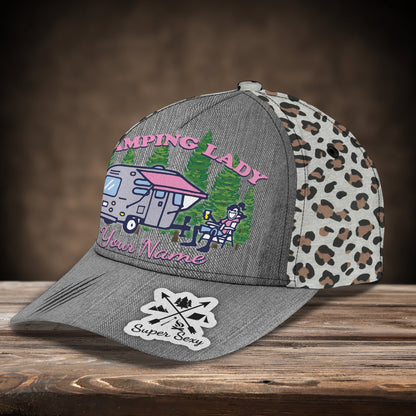 3D Classic Cap Camping Lady 2 Personalized Name Cap Lasfour CA0974