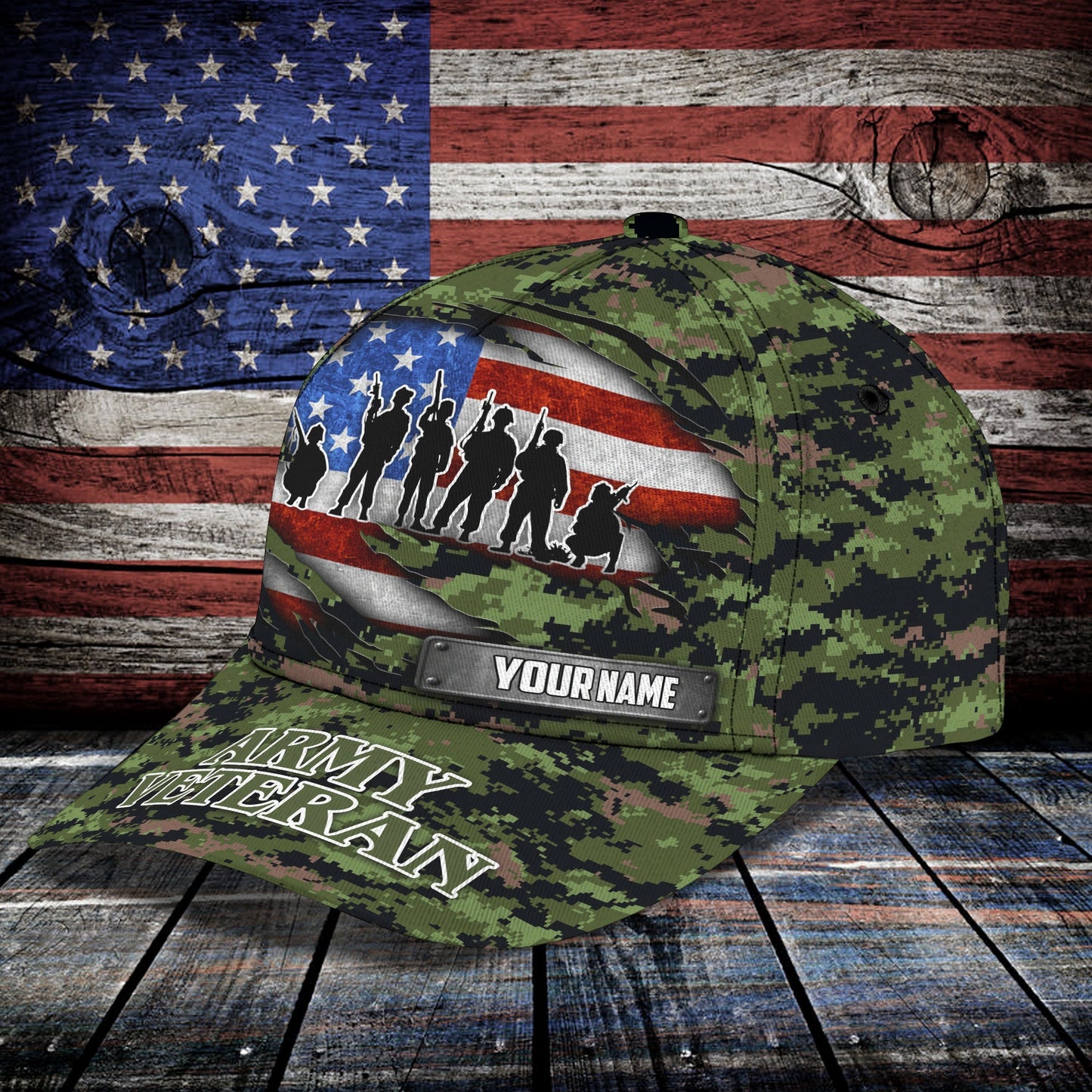 3D Classic Cap Army Veteran Personalized Name Cap Lasfour CA2355