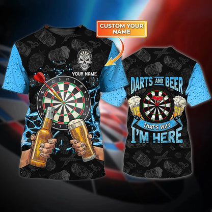 Custom With Name Dart And Beer 3D Full Printed Shirt For Best Dart Player, Dart Lover, Present Birthday Gift To Dart Player TO2855