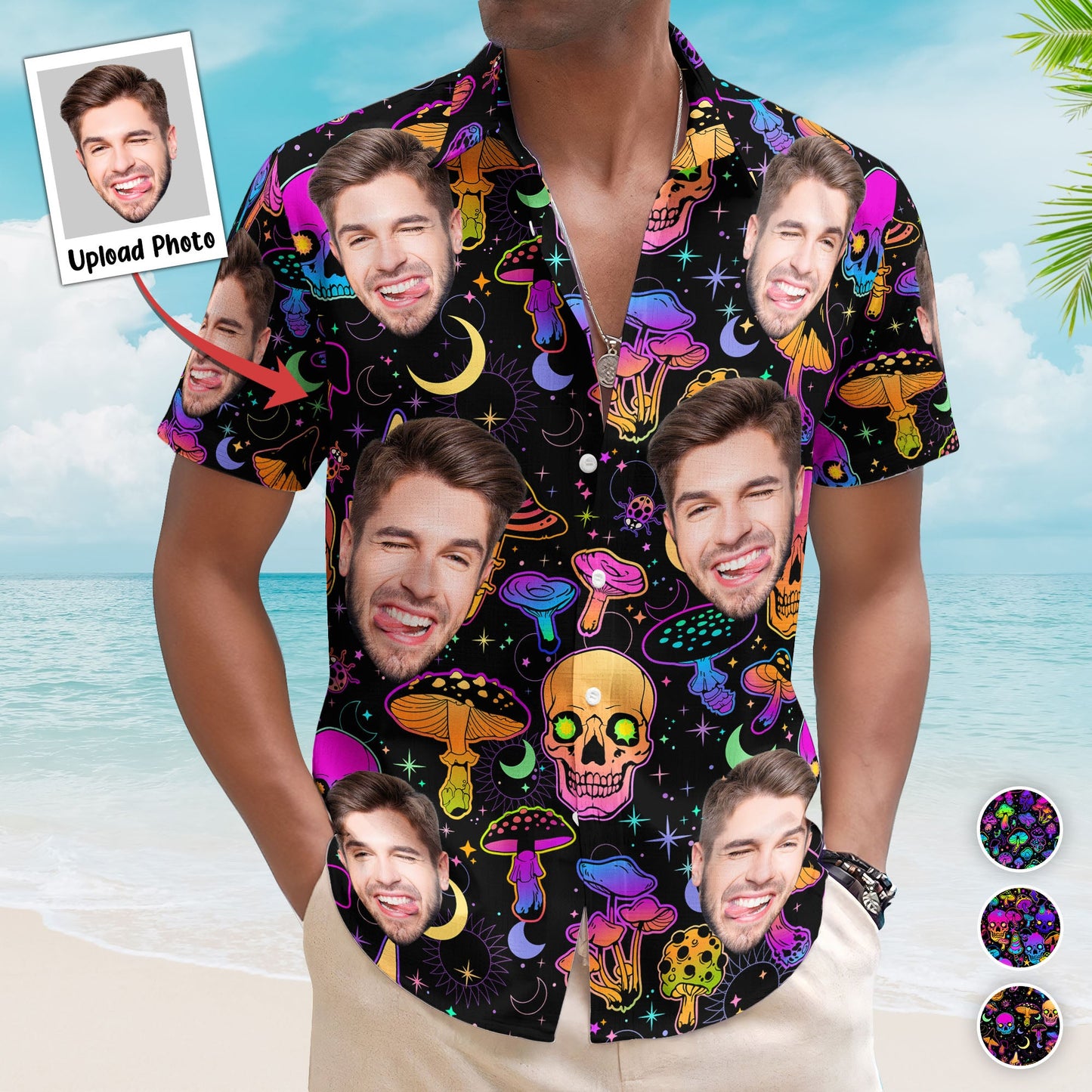 Magic Mushroom And Skull Gift For Men - Custom Photo Hawaiian Shirts