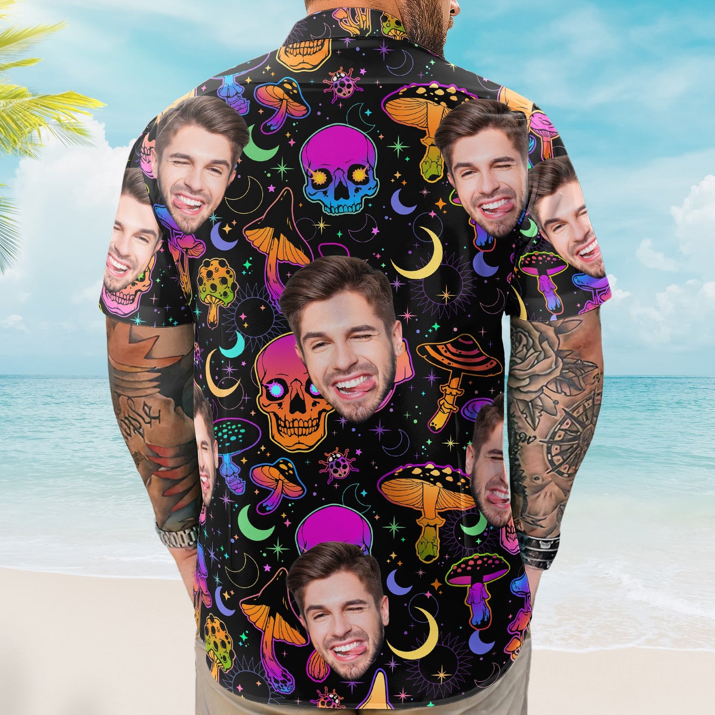 Magic Mushroom And Skull Gift For Men - Custom Photo Hawaiian Shirts HA0110