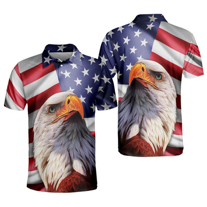 3D All Over Print Patriotic American Design With Eagle Polo Shirt, Idea Shirt for Men in Independence Day SO1362