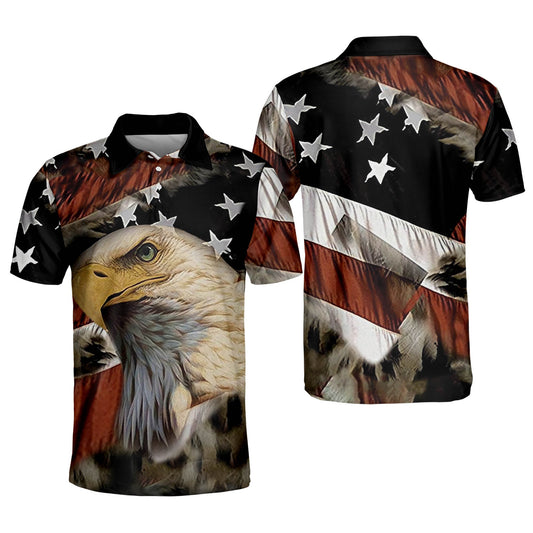 Men's American Flag Eagle 3D Printed Over Polo Shirt SO1359