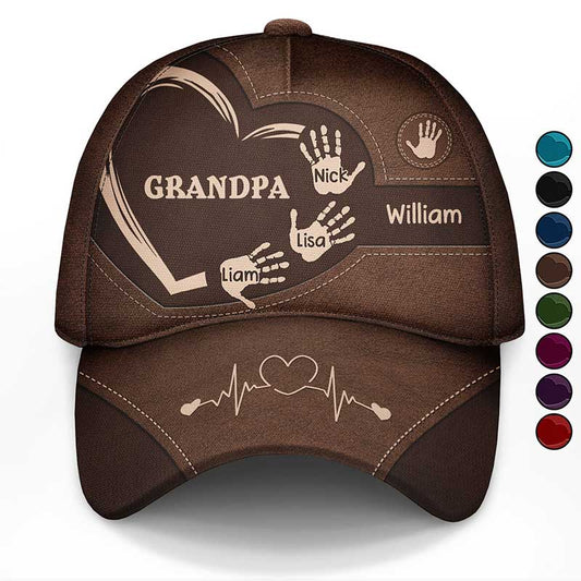 Grandpa Dad Kids Handprints Personalized Classic Cap, Custom Dad Grandpa Husband Hat with Kids Name CP0001