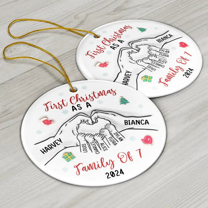 First Christmas As A Family As Three – 3D Inflated Effect Printed Ornament, Personalized Circle Ceramic Ornament, Custom Our First Christmas As A Parent Ornament ON0067