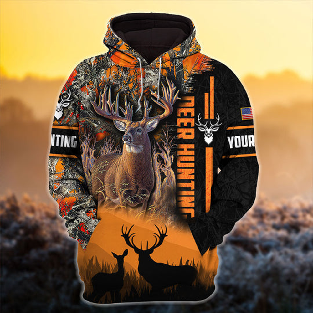 Custom Name Eternity Double Deer Hunting Hoodies 3D, Personalized Hunting Gift SO0437