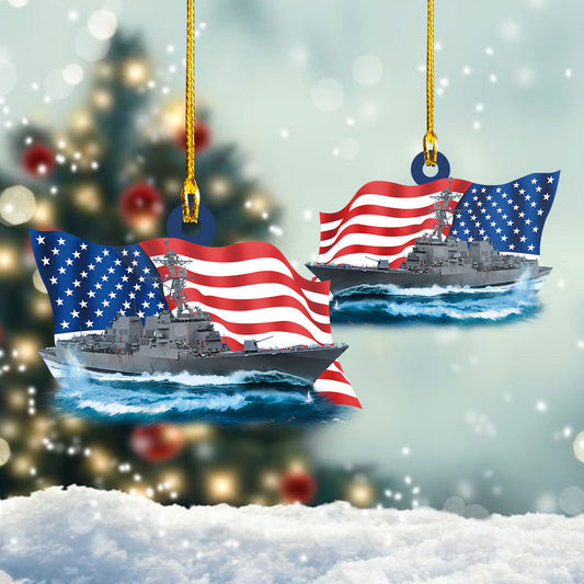 Navy US Flag Destroyer Custom Shaped Christmas Ornament, Navy Ship Ornament OO1647