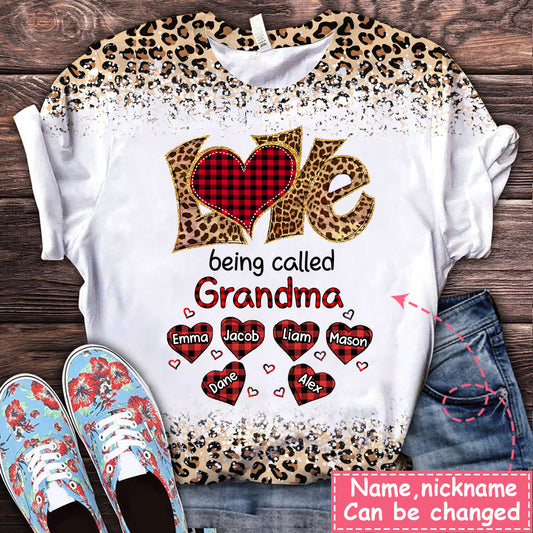 Colorful Leopard Grandma Mom Sweet Plaid Heart Kids, Love Being Called Nana Personalized 3D T-shirt SO1540