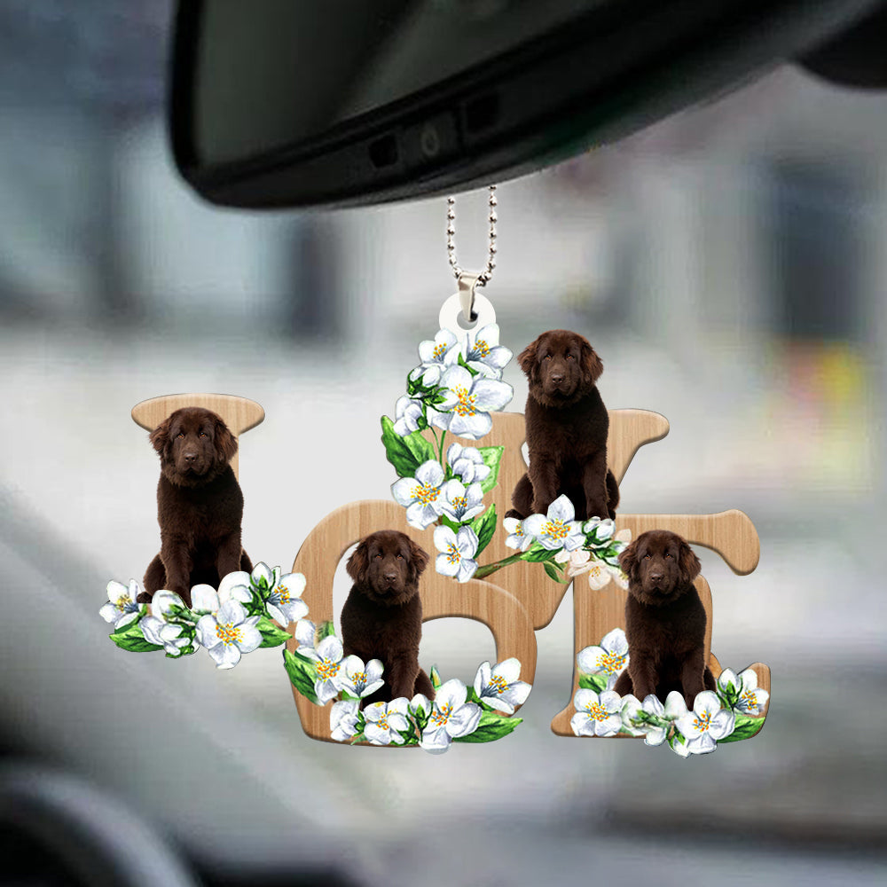 Newfoundland Love Flowers Dog Lover Car Hanging Ornament Gift For New Car OO0892