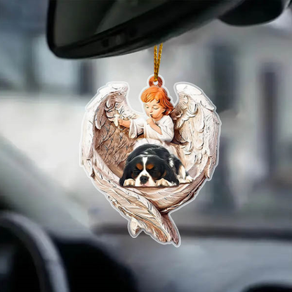 Sleeping Cavalier King Charles Spaniel Protected By Angel Car Hanging Ornament OO1101