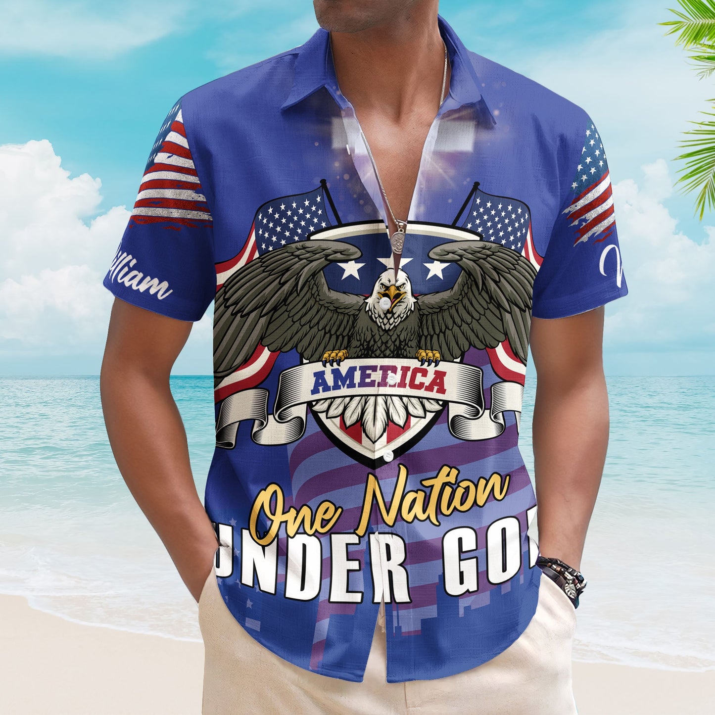 One Nation Under God Christian 4th Of July Hawaiian Shirt - Custom Hawaiian Shirts HA0108