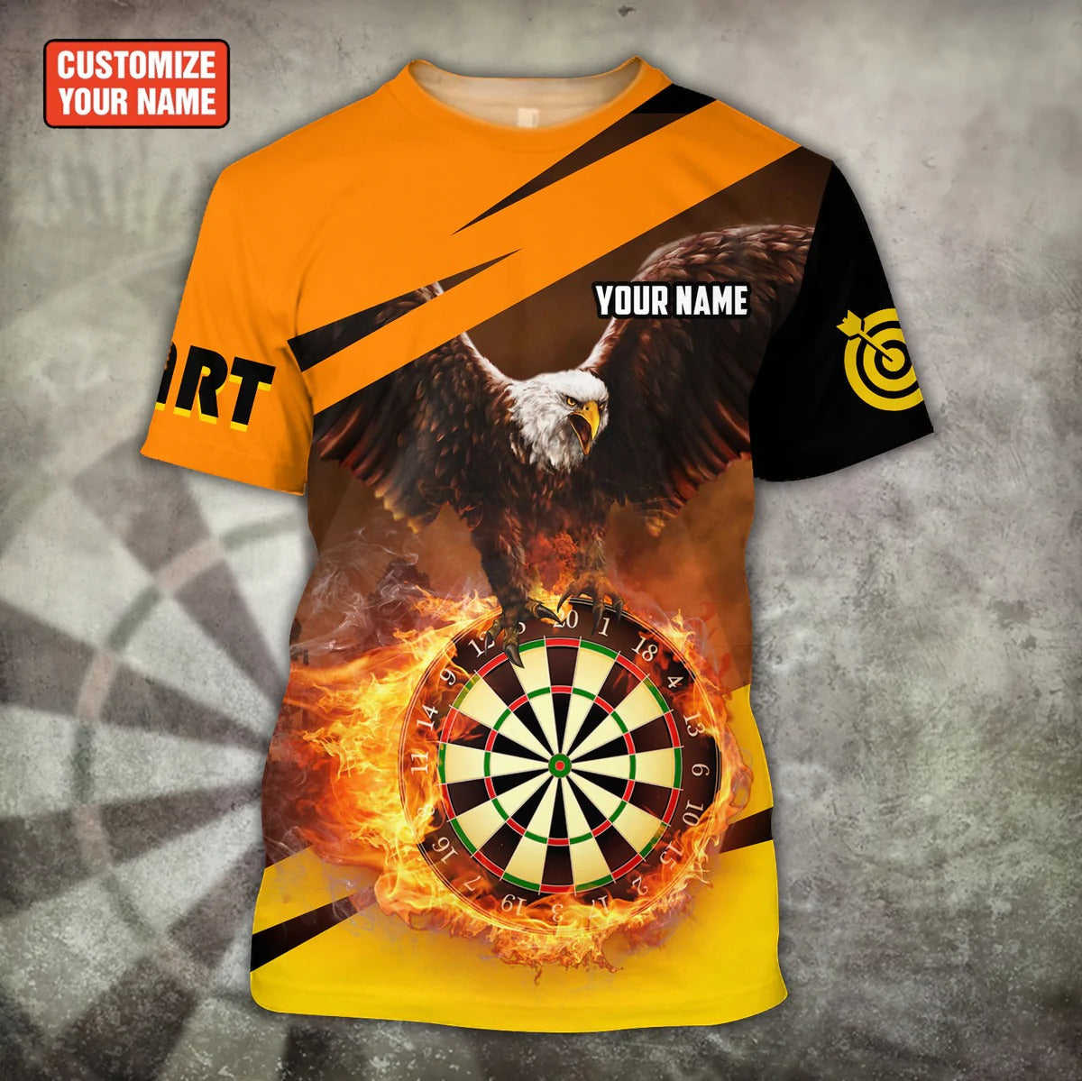 Custom Eagle Dart Shirt, 3D Printed Eagle Flying On Fire Dart Board Tshirt, Dart Gift TO2293