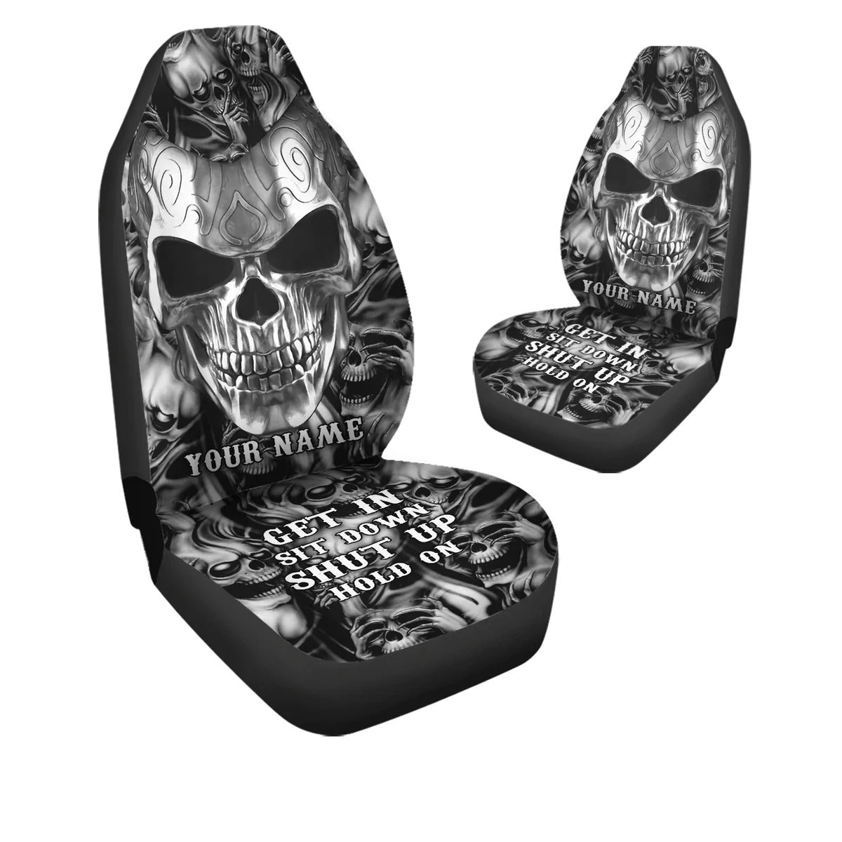 Personalized Name Skull Art Gothic Hold on Car Seat Covers Universal Fit SO0081