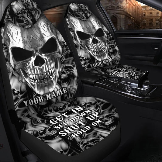 Personalized Name Skull Art Gothic Hold on Car Seat Covers Universal Fit SO0081