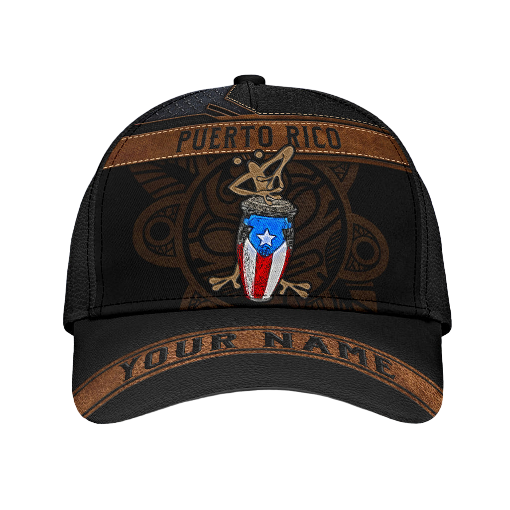 Customized Name Coqui Playing Bomba Puerto Rico Classic Cap, Puerto Rican Hats CO0589