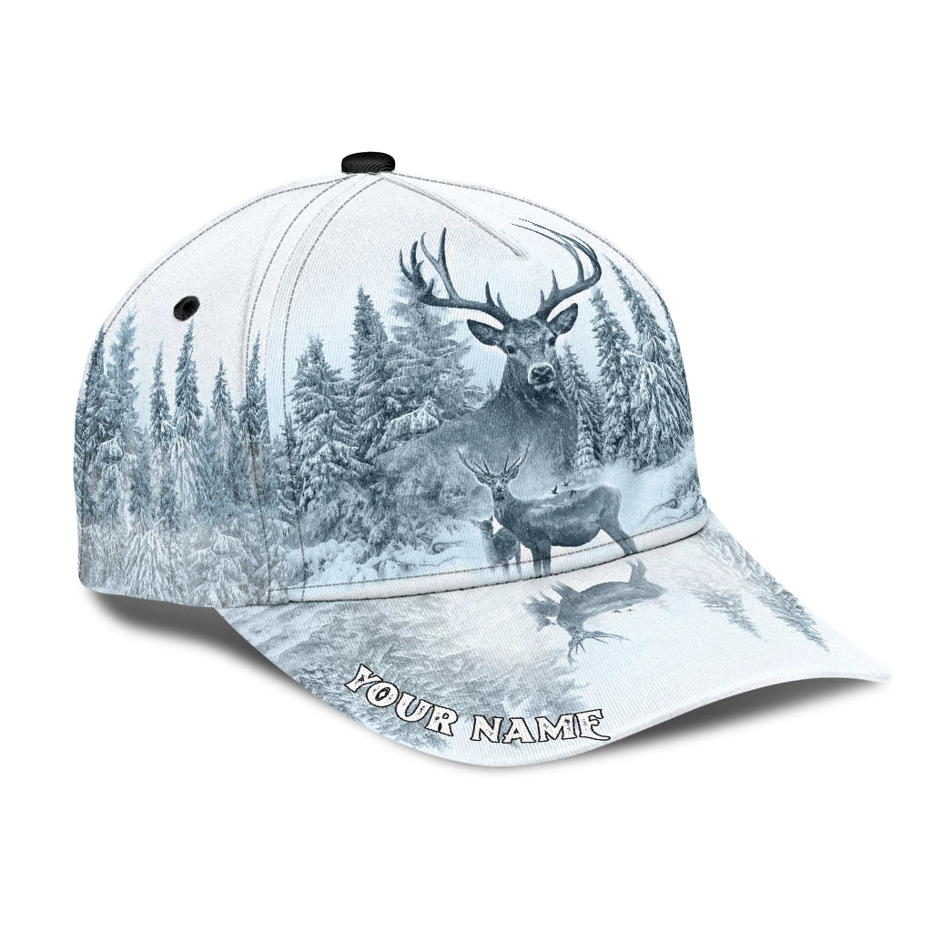 Personalized Name White Deer Hunting Classic Cap Hat, Hunting Cap Hat 3D Full Print CO0633