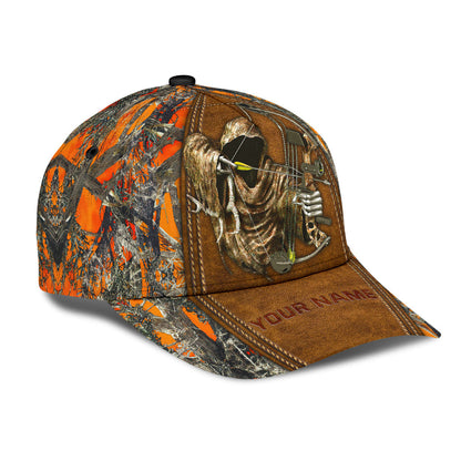 Custom Bow Hunting Classic Cap Orange Leather Camo Pattern Baseball Hunting Cap Hat CO0636