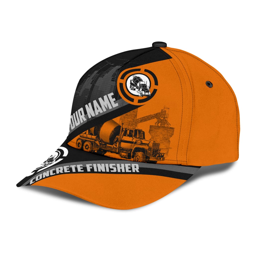 Personalized With Name Concrete Finisher Orange Mixer Classic Cap Hat, Baseball Cap Hat For Concreter Man CO0464