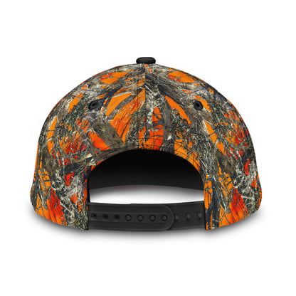 Custom Bow Hunting Classic Cap Orange Leather Camo Pattern Baseball Hunting Cap Hat CO0636