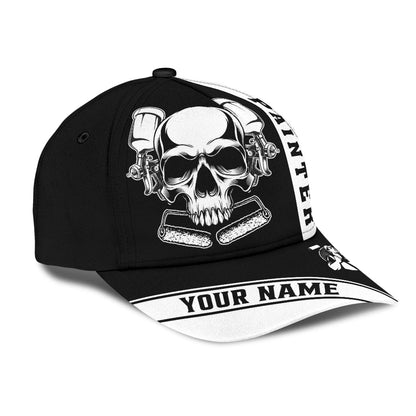 Custom Name Painter Classic Cap Black Skull, Painter Skull Hat Men Women CO0675