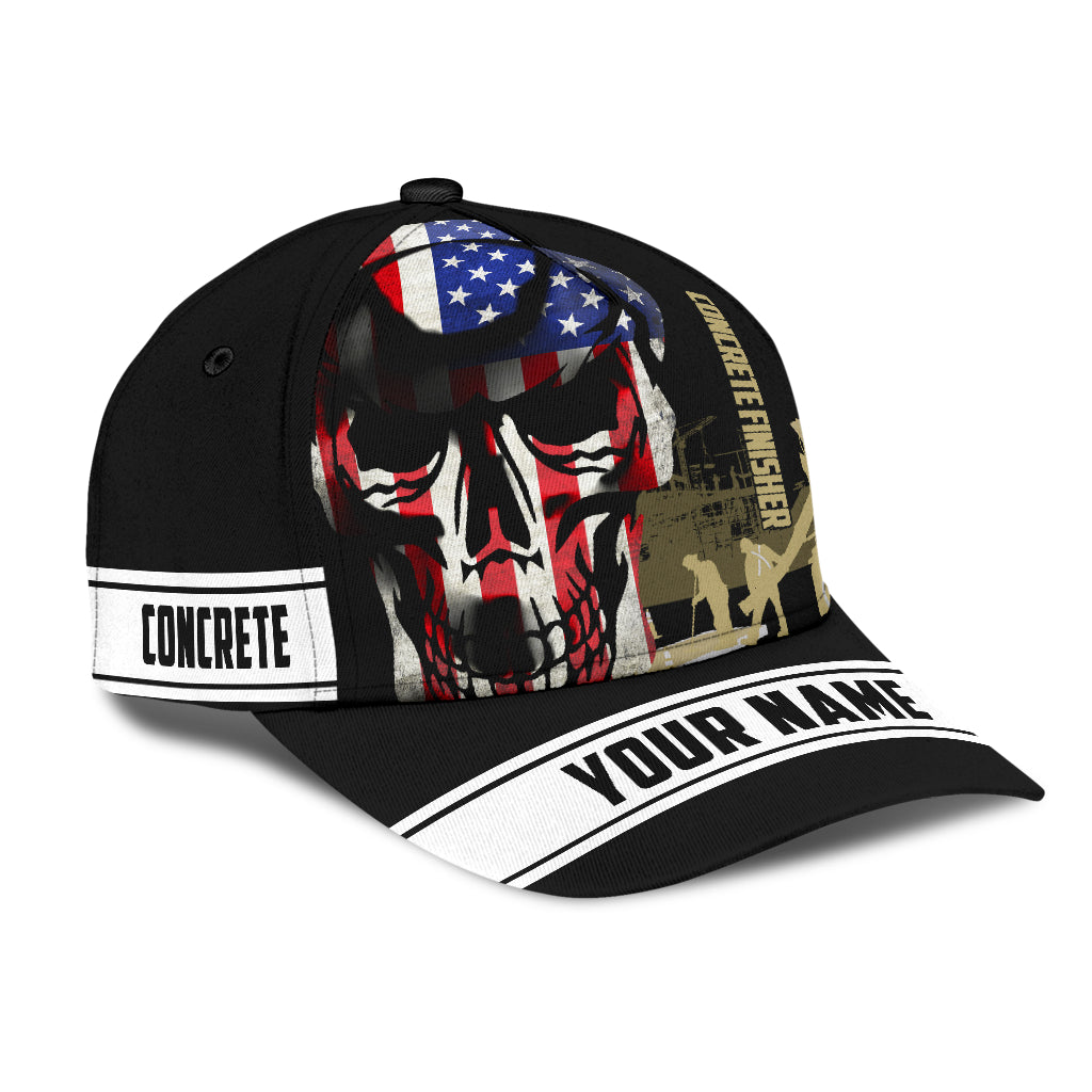 Custom Name A Concrete Finisher American Flag Skull Baseball Cap, Concreter Classic Cap Hat 3D Full Print CO0460