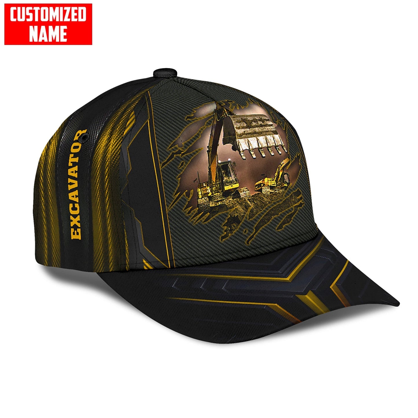 Personalized With Name Excavator 3D Full Printing Classic Cap Hat, Excavator Baseball Cap Hat CO0496