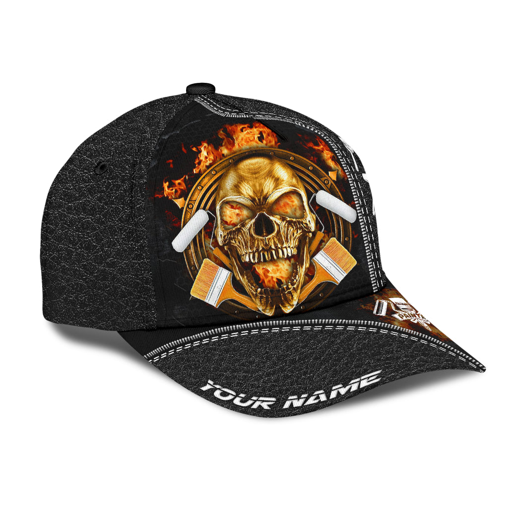 Personalized Name Painter Classic Cap Fire Skull Black Skull Cap Hat For Men Women CO0674