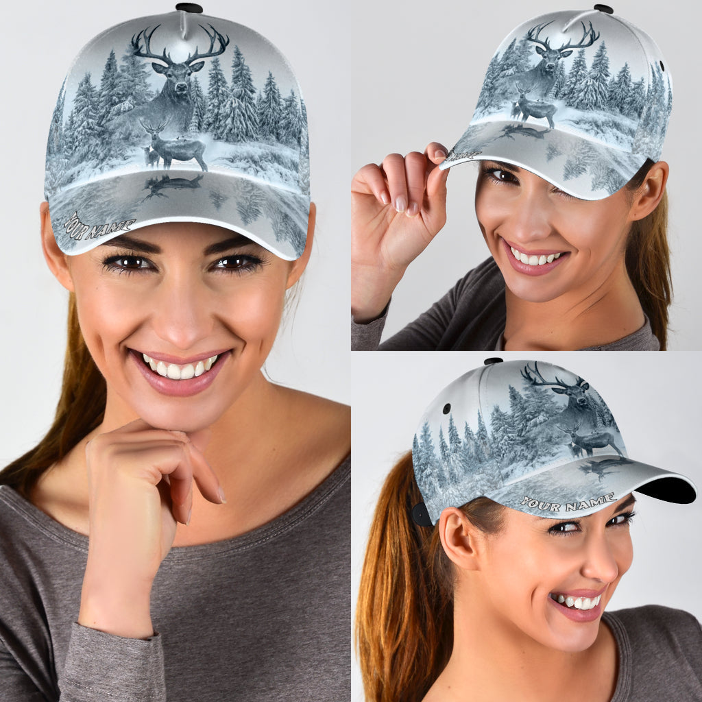 Personalized Name White Deer Hunting Classic Cap Hat, Hunting Cap Hat 3D Full Print CO0633