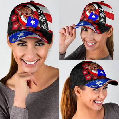 Customize Name Puerto Rico Coqui Maga Flower All Printed Classic Cap CO0152