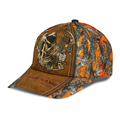 Custom Bow Hunting Classic Cap Orange Leather Camo Pattern Baseball Hunting Cap Hat CO0636