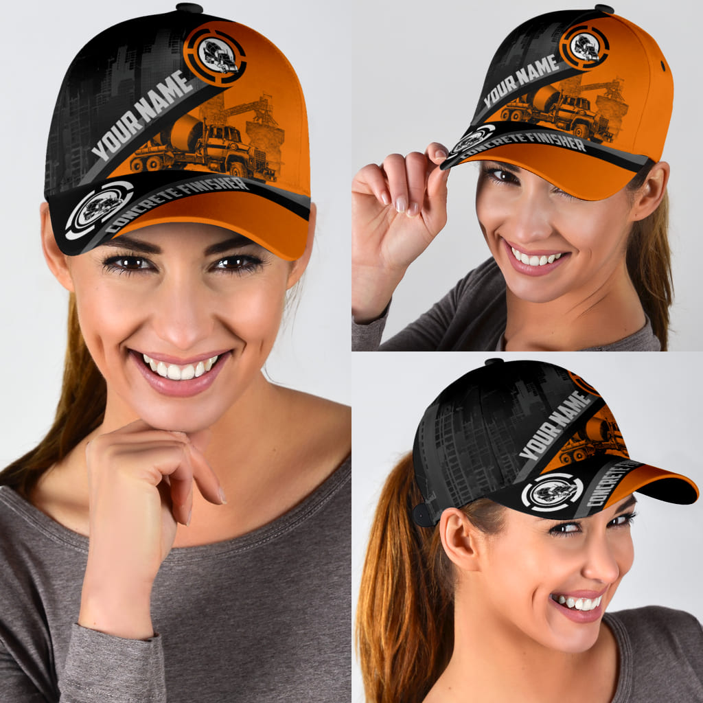 Personalized With Name Concrete Finisher Orange Mixer Classic Cap Hat, Baseball Cap Hat For Concreter Man CO0464