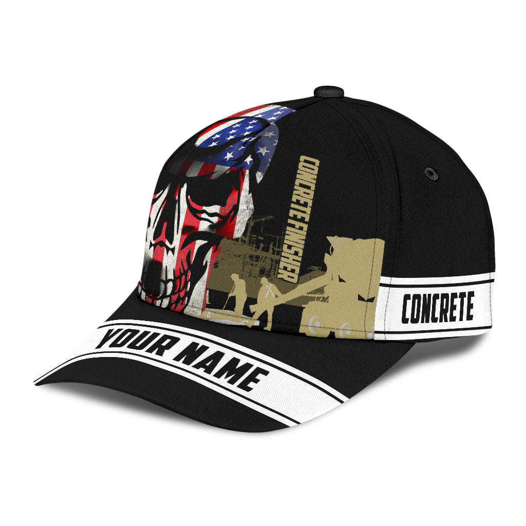 Concrete Finisher cap hat American Flag Pattern Skull Custom Name Cap Hat CO0646