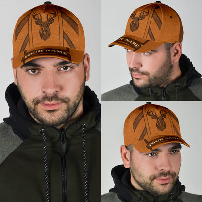 Custom Deer Hunting Classic Cap Hat Brown Leather Pattern Cap Hat CO0641