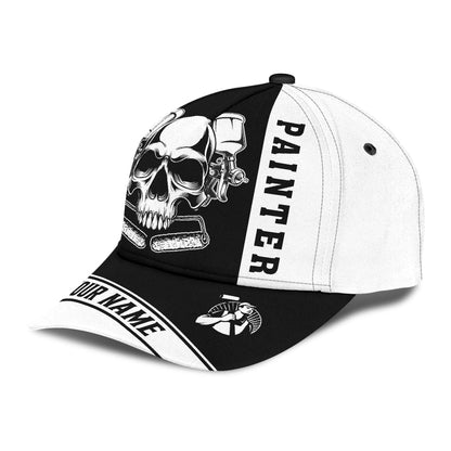 Custom Name Painter Classic Cap Black Skull, Painter Skull Hat Men Women CO0675