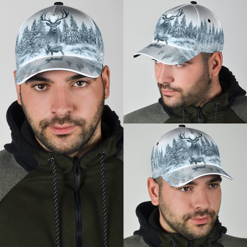 Personalized Name White Deer Hunting Classic Cap Hat, Hunting Cap Hat 3D Full Print CO0633