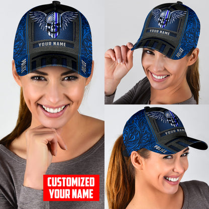 Customized Name Police Skull Classic Cap Blue Skull Baseball Cap Hat CO0644